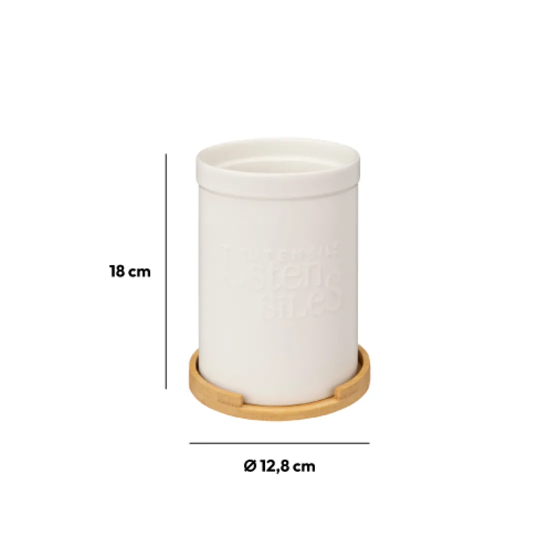 5five Pot à ustensiles couvercle bambou, Céramique blanc