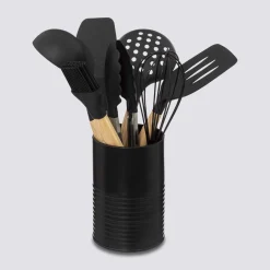 5five Pot métal à ustensiles avec 7 accessoires, Noir