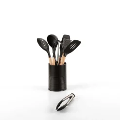 5five Pot métal à ustensiles avec 7 accessoires, Noir