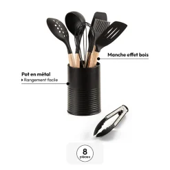 5five Pot métal à ustensiles avec 7 accessoires, Noir
