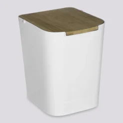 5five Poubelle à couvercle bambou 5L, Blanc