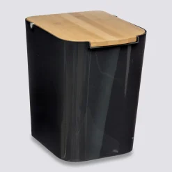 5five Poubelle à couvercle bambou 5L, Noir
