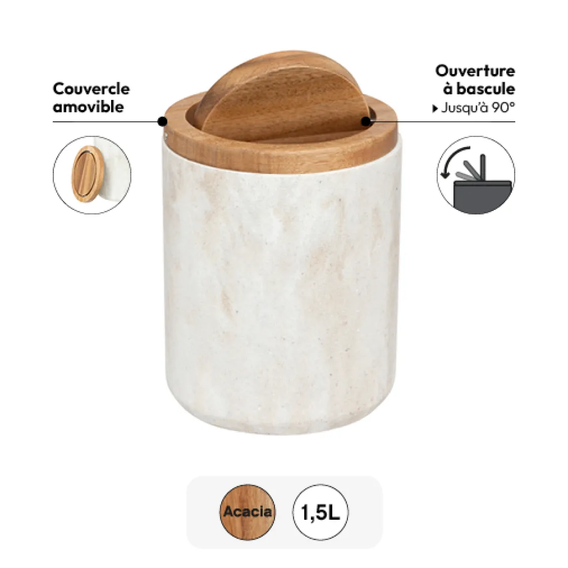 5five Poubelle de table, Effet travertin