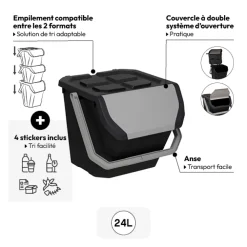 5five Poubelle de tri plastique 24L, Noir