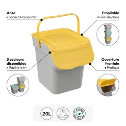 5five Poubelle de tri sélectif empilable en plastique 20L