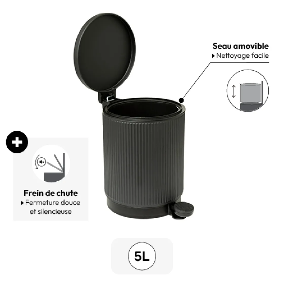 5five Poubelle 5L, Ardoise