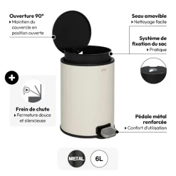 5five Poubelle métal 6L, Argile