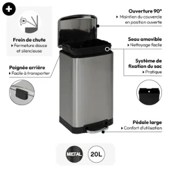 5five Poubelle métal 20L, Inox