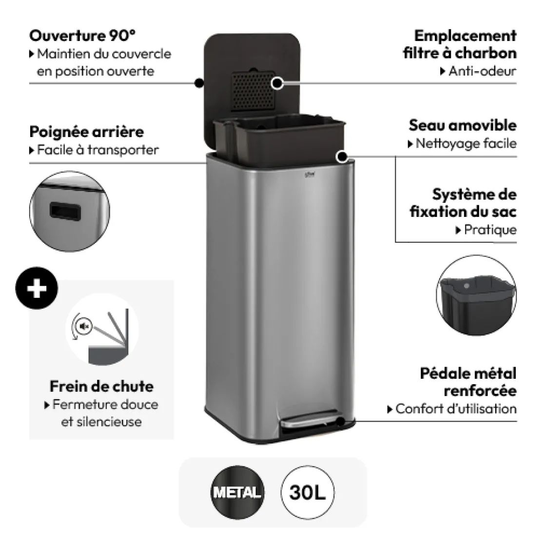 5five Poubelle métal 30L, Inox