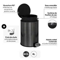 5five Poubelle métal 6L, Noir