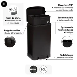 5five Poubelle métal 20L, Noir