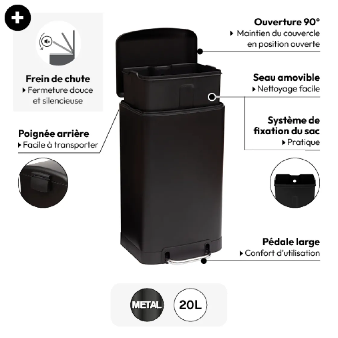 5five Poubelle métal 20L, Noir