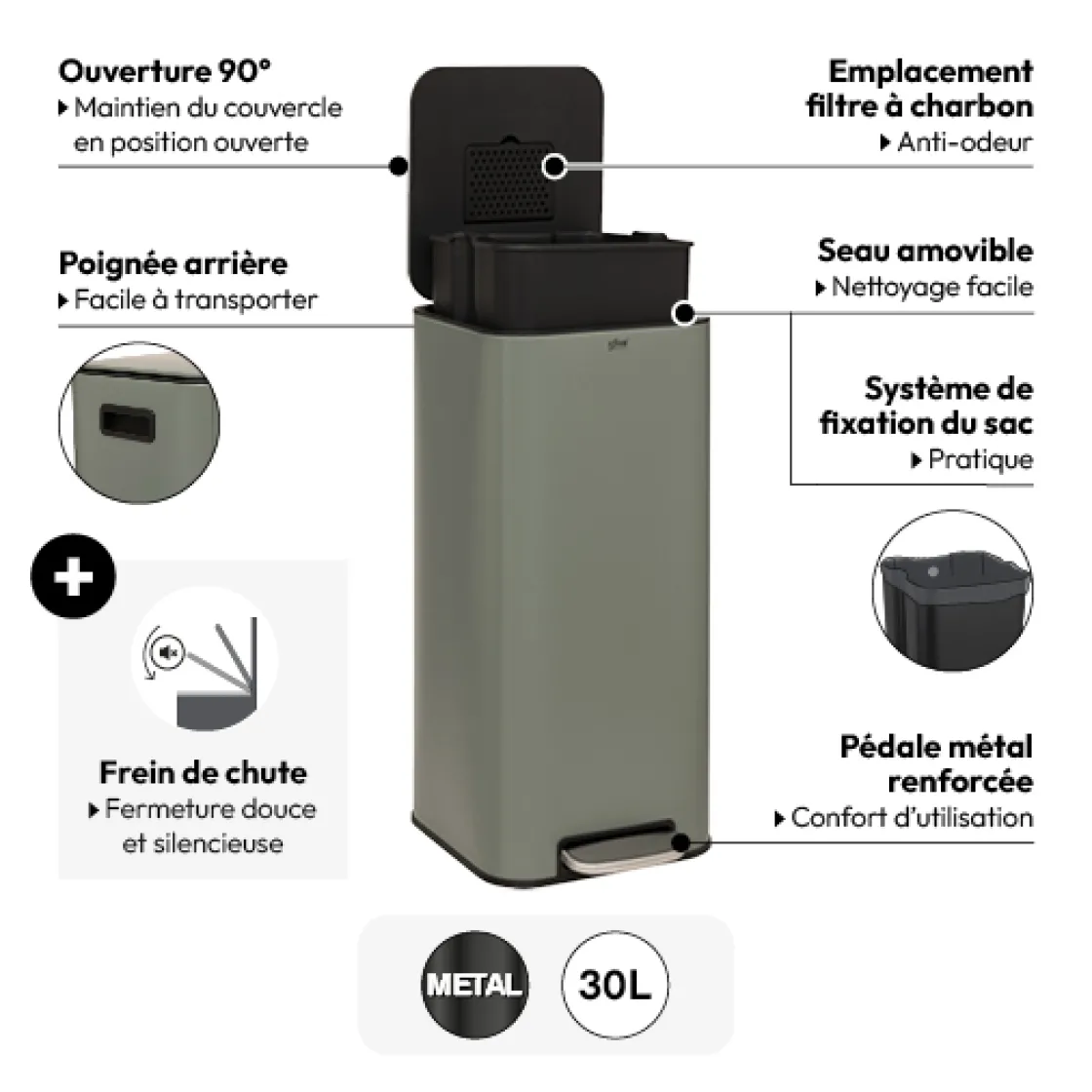 5five Poubelle métal 30L, Vert