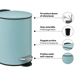 5five Poubelle métal Soft Close 3L, Bleu artic