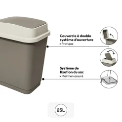5five Poubelle plastique 25L, Taupe