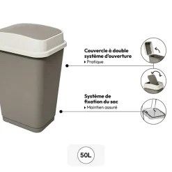 5five Poubelle plastique 50L, Taupe