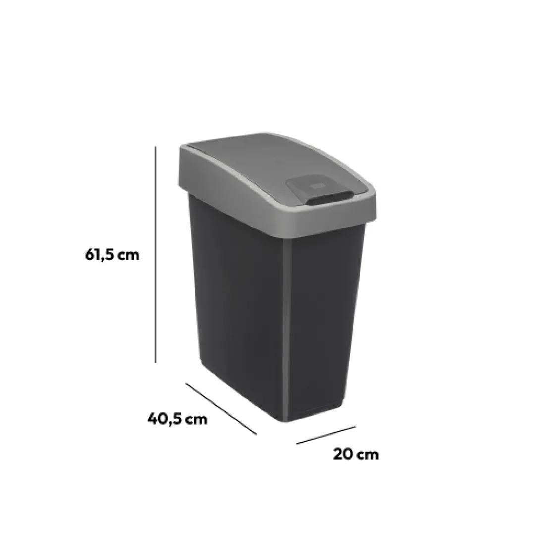 5five Poubelle rectangulaire à 2 ouvertures plastique 45L, Gris