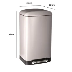 5five Poubelle rectangulaire à pédale métal 30L, Taupe