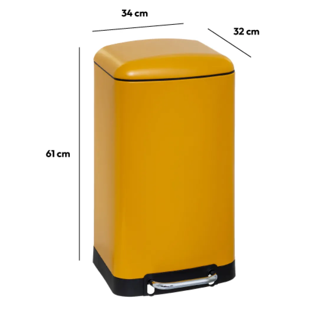 5five Poubelle rectangulaire à pédale métal 30L, Jaune