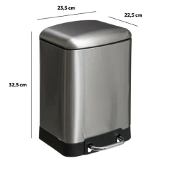 5five Poubelle rectangulaire à pédale métal 6L, Inox