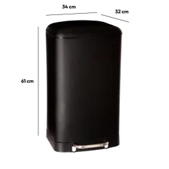 5five Poubelle rectangulaire à pédale métal 30L, Noir