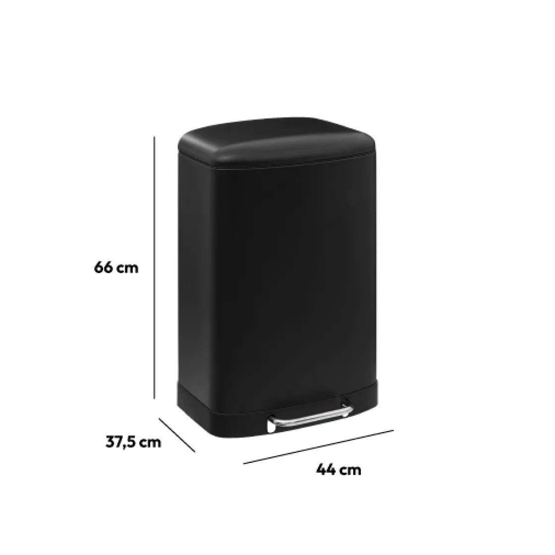 5five Poubelle rectangulaire à pédale métal 50L, Noir