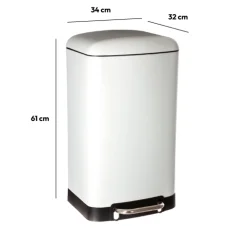5five Poubelle rectangulaire à pédale métal 30L, Blanc