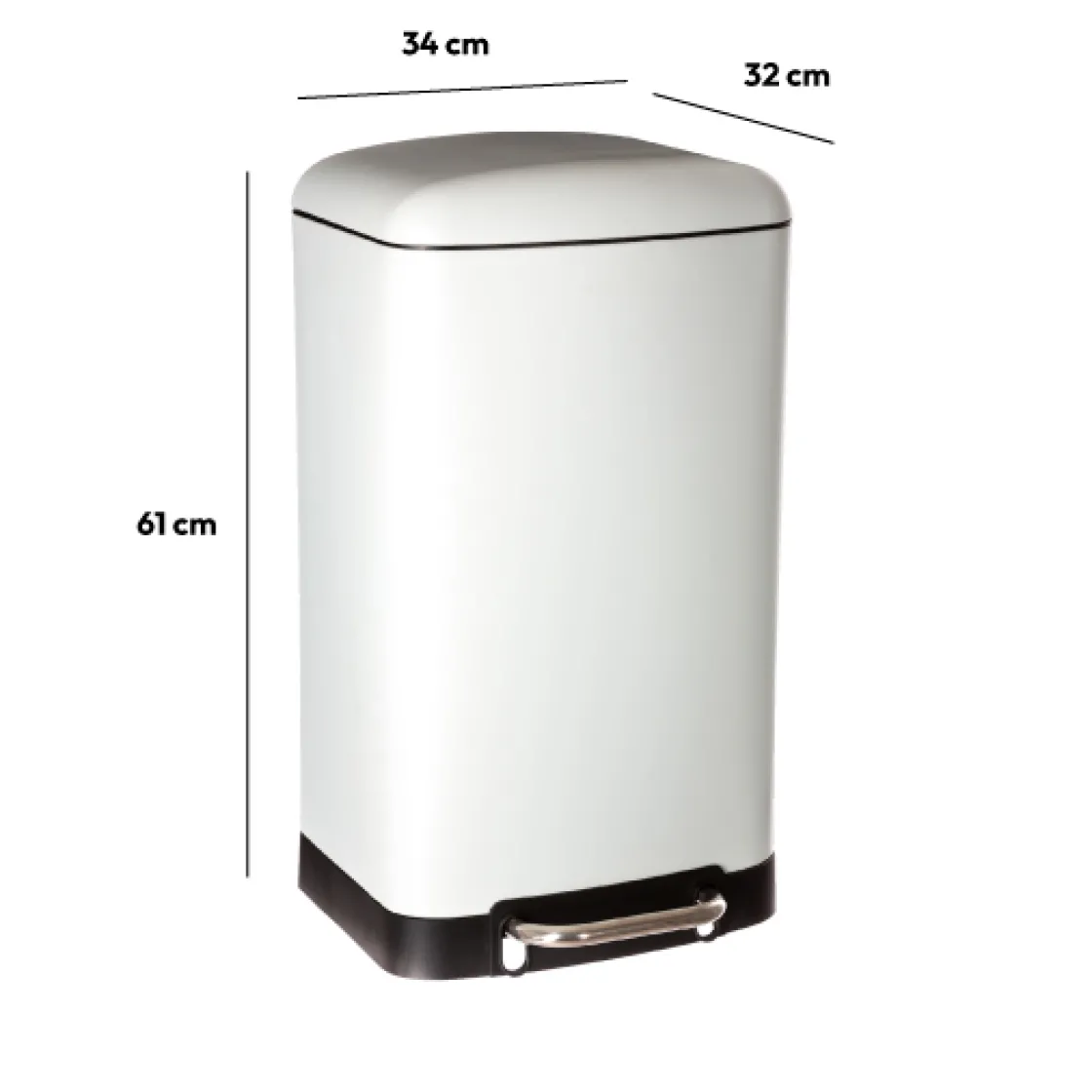 5five Poubelle rectangulaire à pédale métal 30L, Blanc