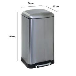 5five Poubelle rectangulaire à pédale métal 30L, Inox