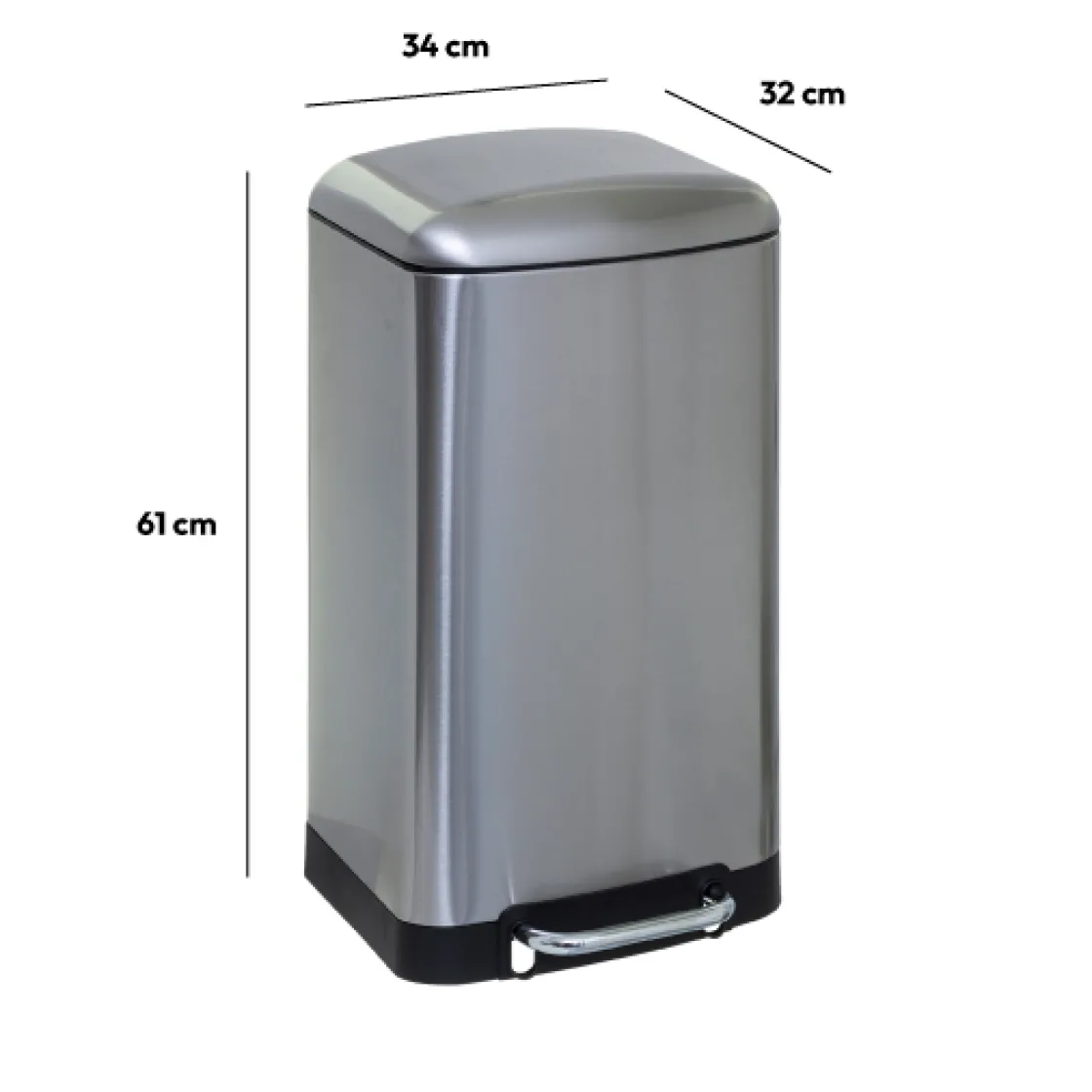 5five Poubelle rectangulaire à pédale métal 30L, Inox