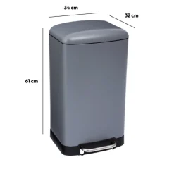 5five Poubelle rectangulaire à pédale métal 30L, Gris