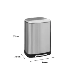 5five Poubelle rectangulaire à pédale métal 50L, Inox