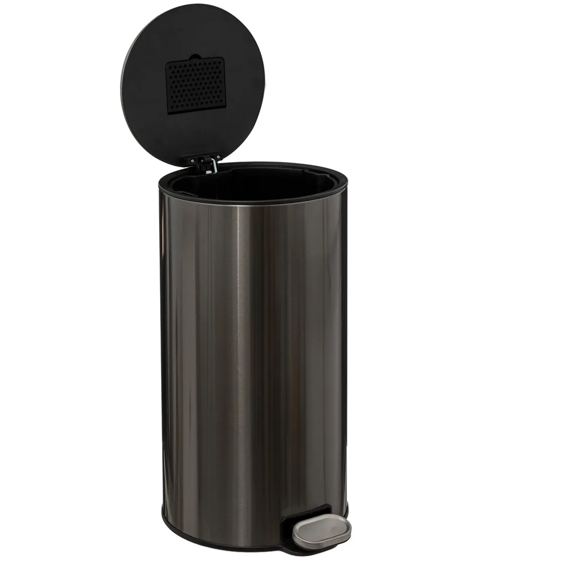 5five Poubelle ronde à pédale métal 30L, Inox noir