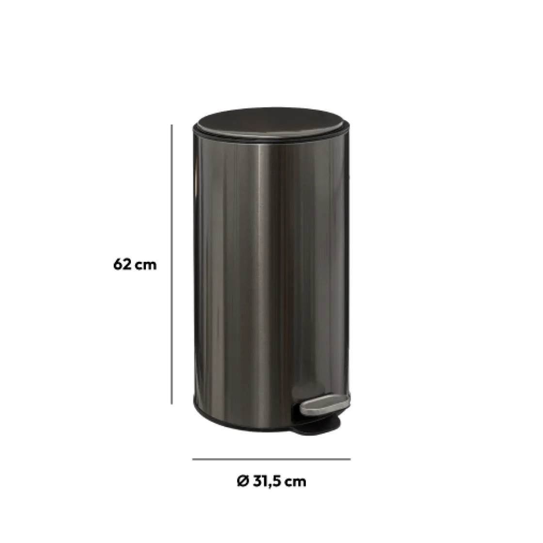 5five Poubelle ronde à pédale métal 30L, Inox noir
