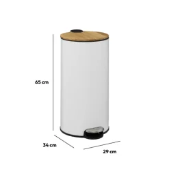 5five Poubelle ronde avec couvercle bambou 30L, Blanc