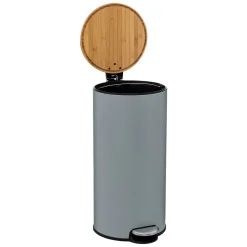 5five Poubelle ronde avec couvercle bambou 30L, Gris