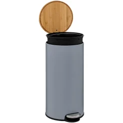 5five Poubelle ronde avec couvercle bambou 30L, Gris