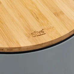 5five Poubelle ronde avec couvercle bambou 30L, Gris