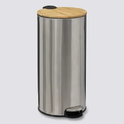 5five Poubelle ronde avec couvercle bambou 30L, Inox