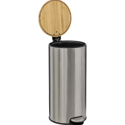 5five Poubelle ronde avec couvercle bambou 30L, Inox