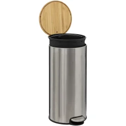 5five Poubelle ronde avec couvercle bambou 30L, Inox