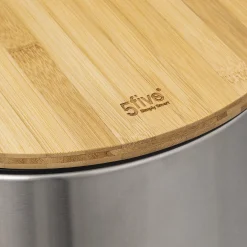 5five Poubelle ronde avec couvercle bambou 30L, Inox