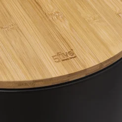 5five Poubelle ronde avec couvercle bambou 30L, Noir