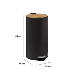 5five Poubelle ronde avec couvercle bambou 30L, Noir