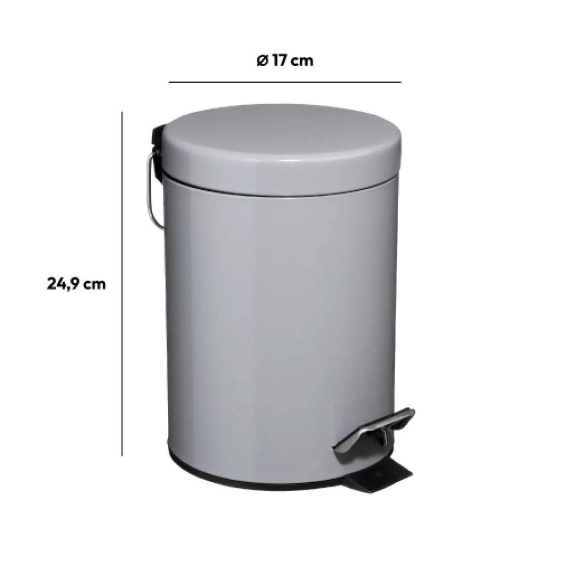 5five Poubelle ronde métal 3L, Gris