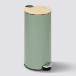 5five Poubelle ronde Soft Close couvercle bambou 30L, Vert