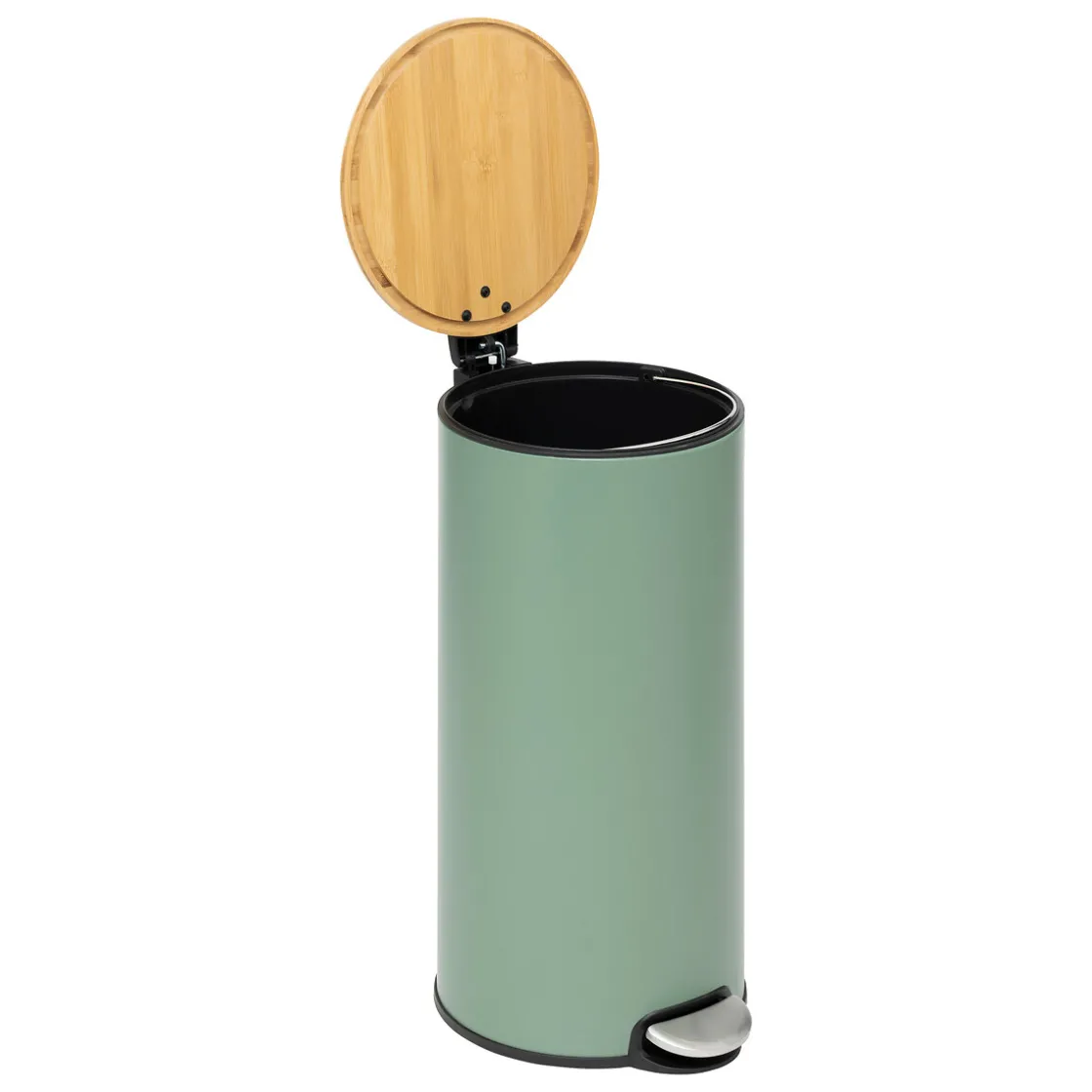 5five Poubelle ronde Soft Close couvercle bambou 30L, Vert