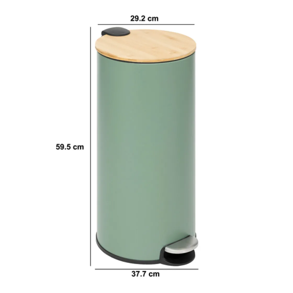 5five Poubelle ronde Soft Close couvercle bambou 30L, Vert