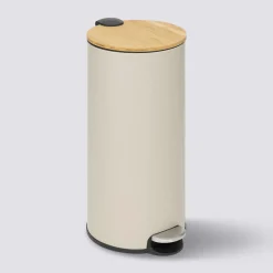 5five Poubelle ronde Soft Close couvercle bambou 30L, Lin