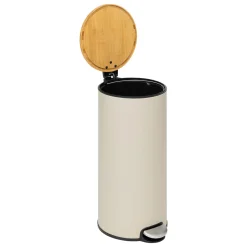 5five Poubelle ronde Soft Close couvercle bambou 30L, Lin